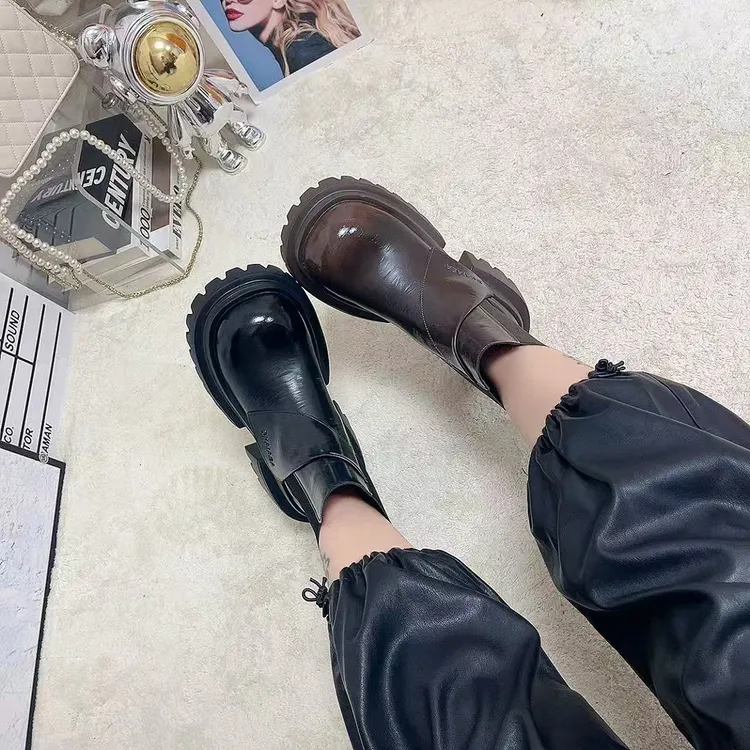 郭姐甄选～780-6真皮厚底大头切尔西靴女2025秋冬新款烟筒靴马丁靴