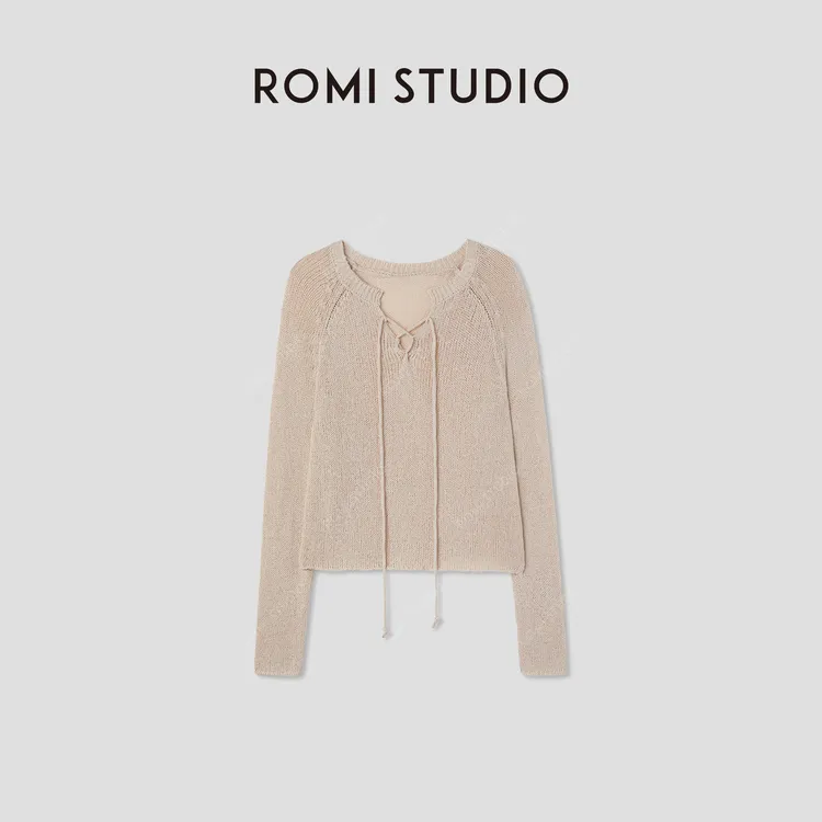 ROMI STUDIO“秋意昂然”棉质系带波纹肌理质感长袖毛织RWCRSZ3896