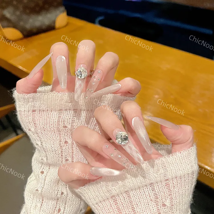 ChicNook·【月光椰】原创设计 | 千金温柔显白细闪格纹线条穿戴甲