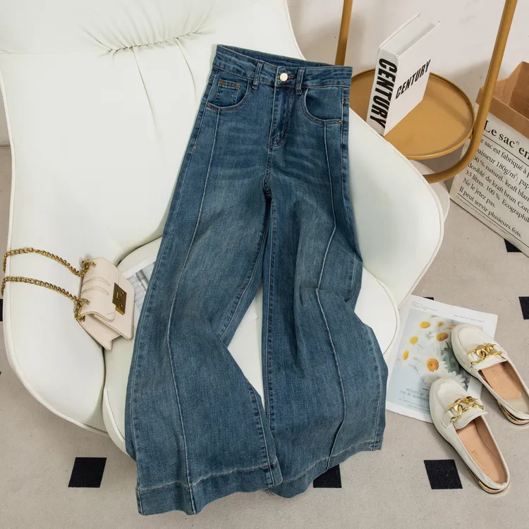 高腰阔腿裤牛仔裤女2025秋季新款设计感宽松直筒显瘦百搭长裤7818