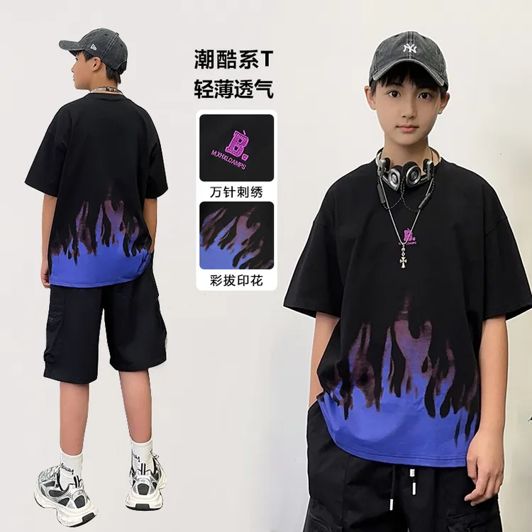  【现货】XT1791小赖家青少年短袖t恤夏季男大童刺绣T恤男孩上衣