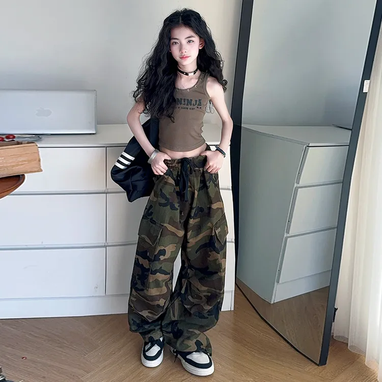 女童迷彩工装裤夏季新款大童女孩爵士舞街舞裤子儿童时髦舞蹈服装