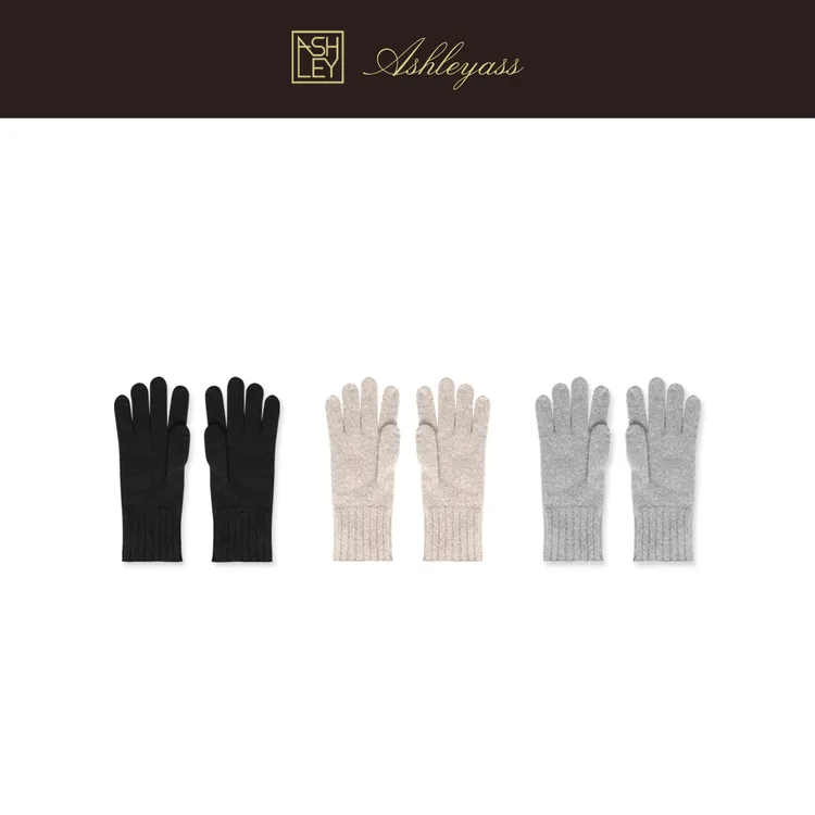 【ASHLEYASS】“指尖暖宝宝”山羊绒手套柔弹织法坑条手套LSP521716S