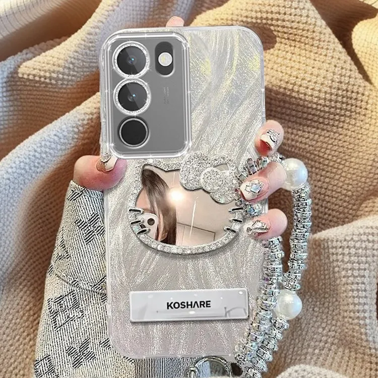 自带镜头膜VIVOS17手机壳镶钻kt猫镜子V2283A全包防摔s17t羽纱卡