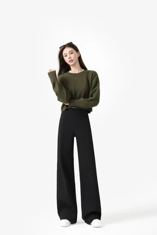 新疆米合热云感窄版阔腿裤加绒暖皮琥珀流光风穿搭显瘦显高