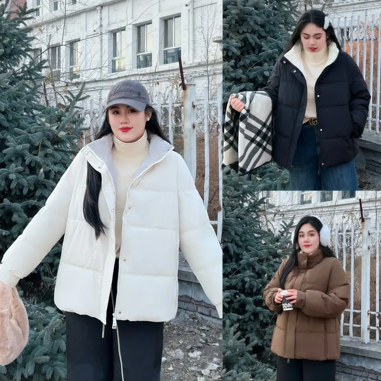 花契“加州薰风”大码女装冬季显瘦200斤胖mm韩系拼色棉服14957-F