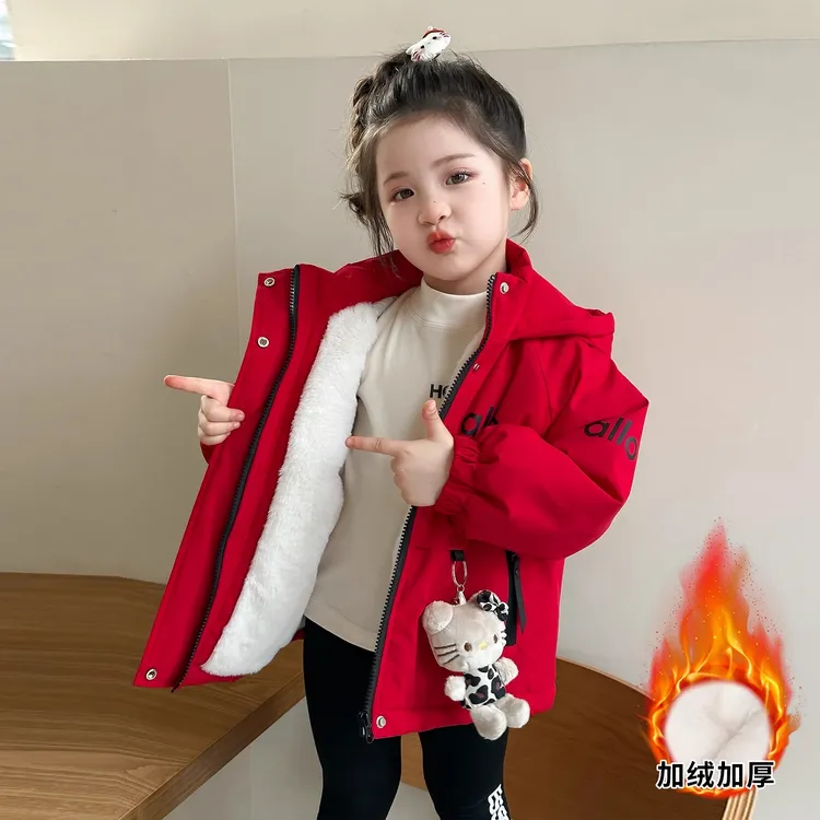 女童冬装外套2025新款儿童加绒加厚冲锋衣韩版女宝宝冬装派克服潮