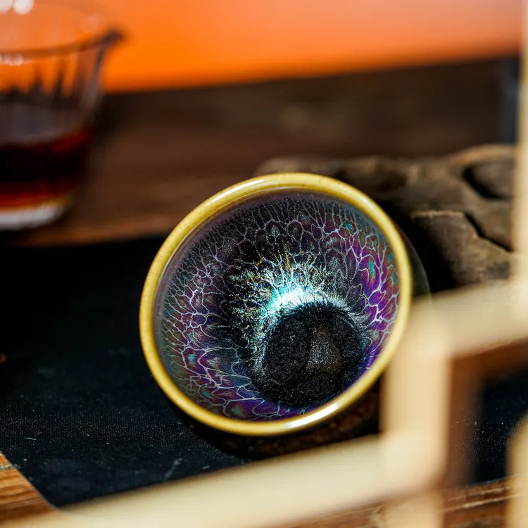 君爻建盏.蝶变系列.蝴蝶纹将军盏 建阳建窑经典铁胎建盏主人杯