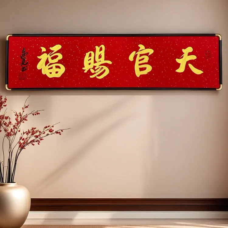 《天官赐福》一米二带框高见书法作品装饰