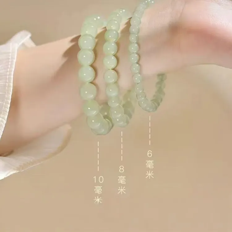晴水料天然正品和田玉圆珠手串复古百搭小巧精致手链女款假一赔十