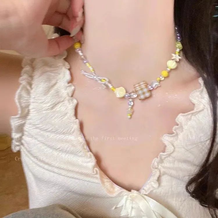 合金亚克力项链 甜美多巴胺轻奢锁骨链