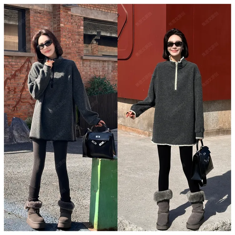 焦思文 冬季时尚休闲洋气宽松慵懒百搭中长款套头卫衣251126Y02