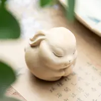 XIANYUAN/仙源黄杨木兔子抱心雕刻摆件手把件文玩