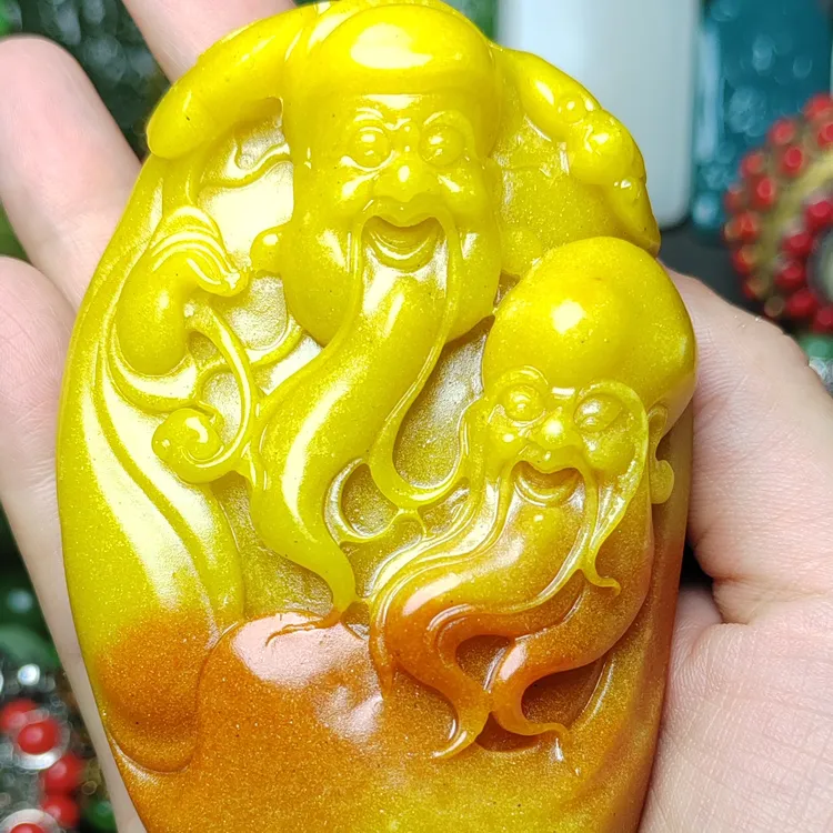 财神爷寿星双福双寿精美雕工手把件