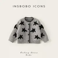 INSbobo儿童针织开衫秋季新品韩版宝宝撞色图案毛衣外套潮QY25307