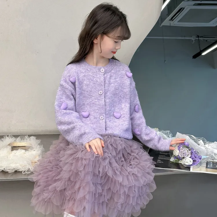 女童公主风纱裙套装2025新款大童开衫外套蛋糕裙早秋穿搭套装秋装