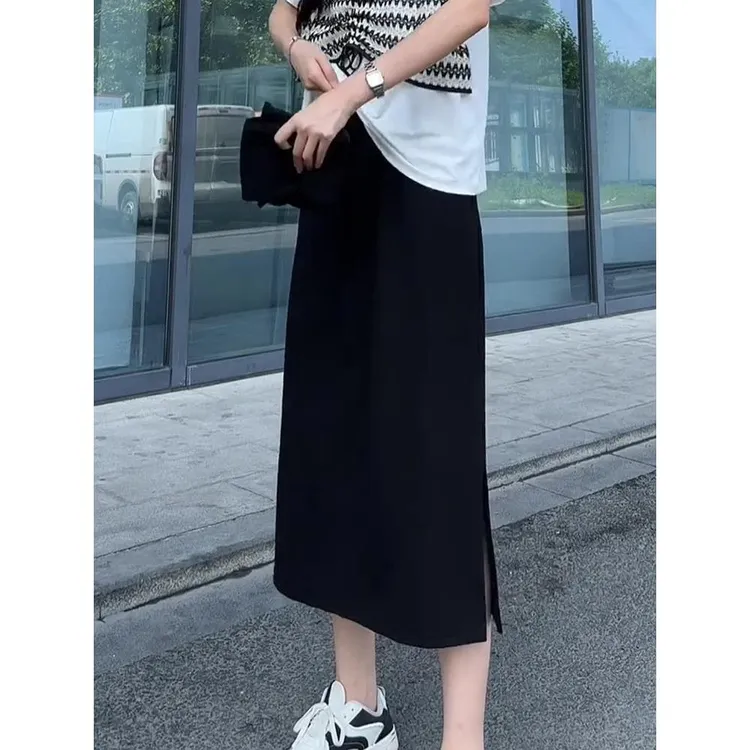 夏季薄款大码女装开叉a字半身裙胖mm遮肚显瘦梨形身材中长款半裙