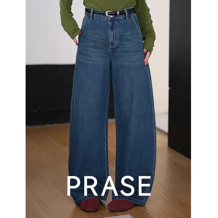 PRASE·噜【基调丹宁】100棉微胖轻奢设计款秋女弯刀牛仔裤PR507C38