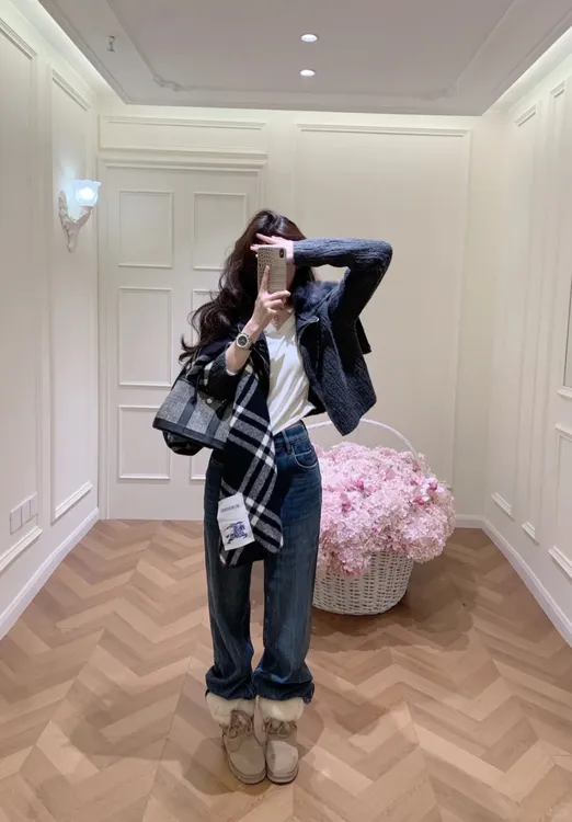 韩系高质感秋冬气质慵懒保暖百搭休闲针织开衫牛仔裤两件套