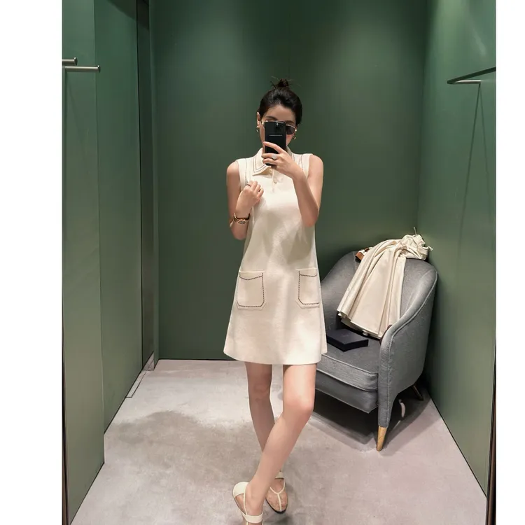 DANSO玉美华【线韵】POLO领中长款无袖连衣裙夏系立领通勤560139J