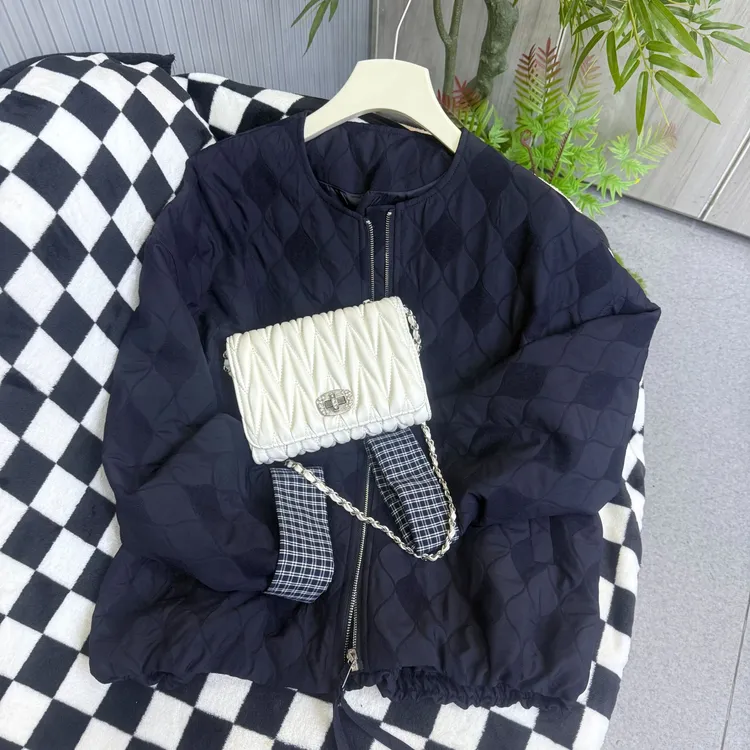 队队定制~【格子拼色】圆领拼接棒球服外套洋气减龄外套
