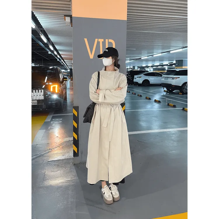 秋季慵懒风宽松风衣外套女新款高级垂感休闲中长款大衣F371