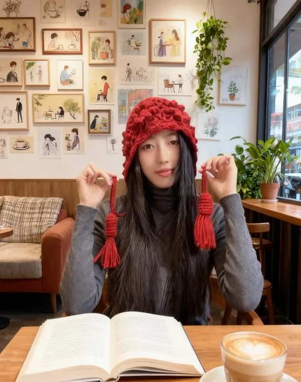 2025新款手工钩针立体花朵针织帽子女秋冬季保暖镂空流苏包头冷帽