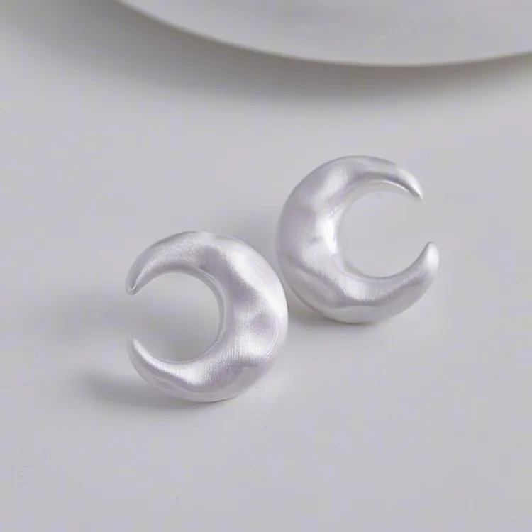 铜合金耳饰 月牙银色拉丝耳钉高级感耳环个性时尚轻奢百搭质感203