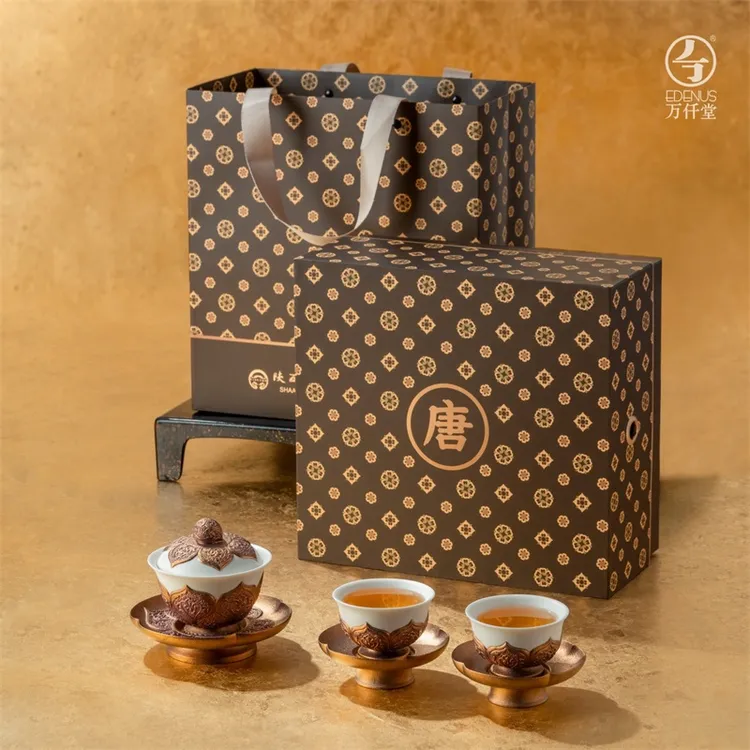 【万仟堂】大唐金碗随手礼盖碗家用高档茶具套装功夫茶全套茶道套装