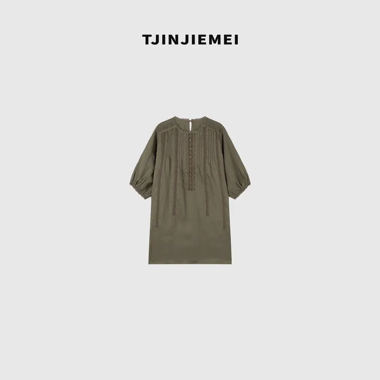 T井姐妹【奇异果】设计感气质黑色亚麻蕾丝连衣裙LYQ2504-TJ262