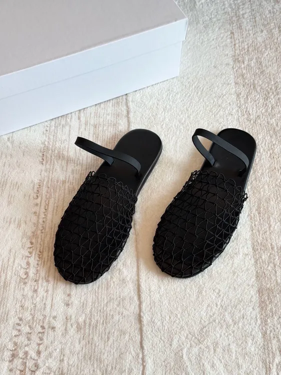 镂空编织网面凉拖夏季半拖包头平底拖百搭时尚优雅高级轻盈透气