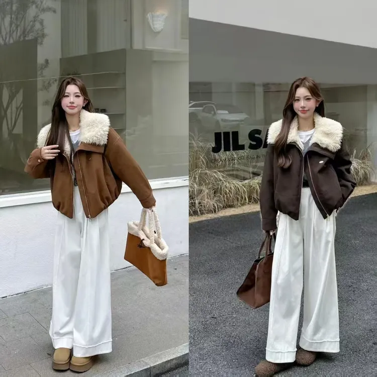 1015-1加厚毛毛厚外套韩版遮肉时尚套毛保暖气质复古外套