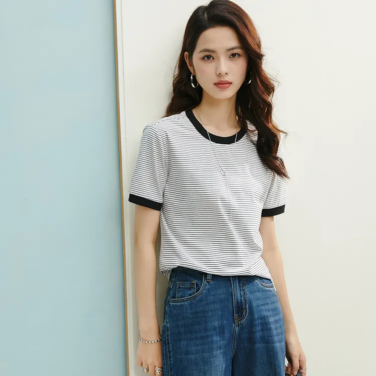 【断码清仓】2025夏上衣条纹棉质短袖女25031912