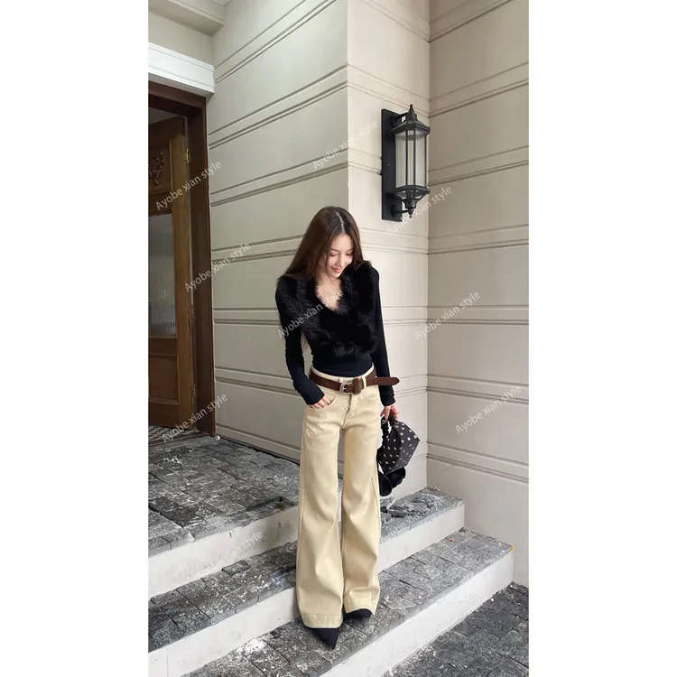 【AYOBE】小贤 暗黑系甜酷风小众轻熟奢氛围感毛领上衣