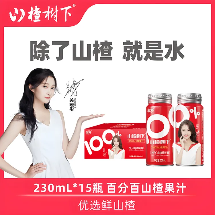 【专享】山楂树下100%山楂果汁230ML*6/15瓶营养浓郁果味饮料罐装