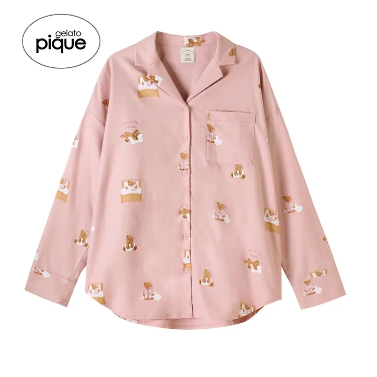 gelato pique25秋冬新品女睡衣晚安小熊满印衬衫居家PWFT254367