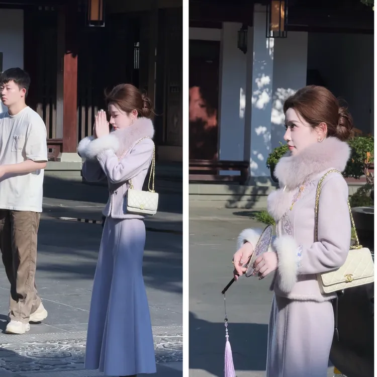 【婷婷】《东方绝色》龙膏烟紫定位刺绣收腰呢套装  TT2SQTY2381