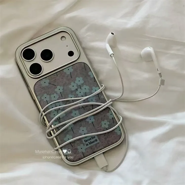 适用韩系秋日碎花灰纹苹果17Promax手机壳新款iPhone16/15/14/13