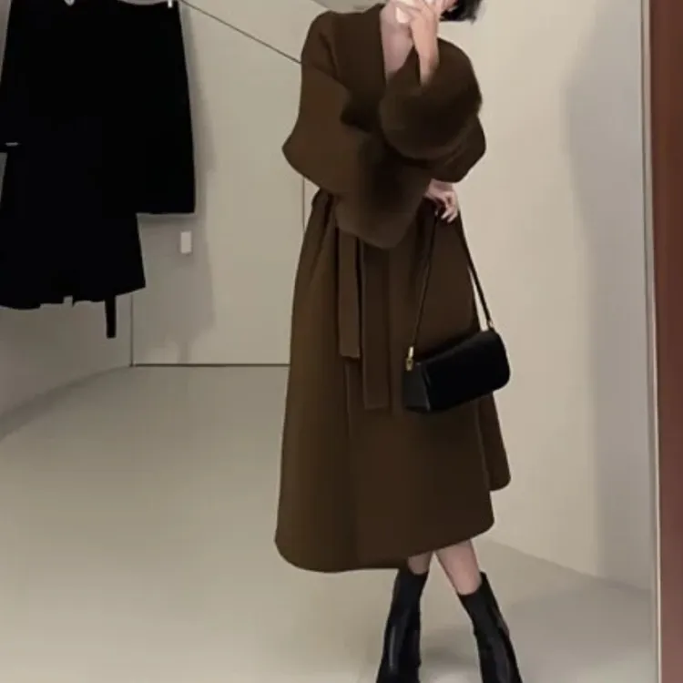 慵懒风气质宽松显瘦毛毛袖中长新款显瘦风衣潮
