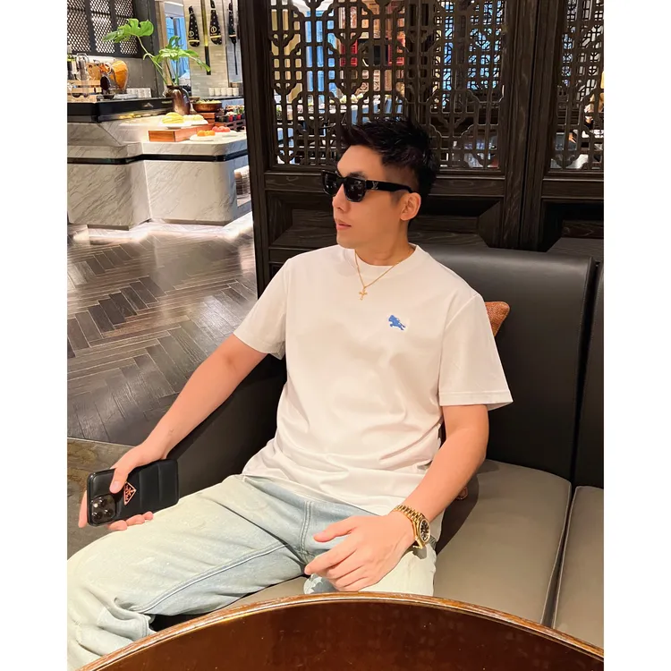 【战马刺绣】100支超细兰精莫代尔新疆长绒棉薄款短袖T恤时尚休闲