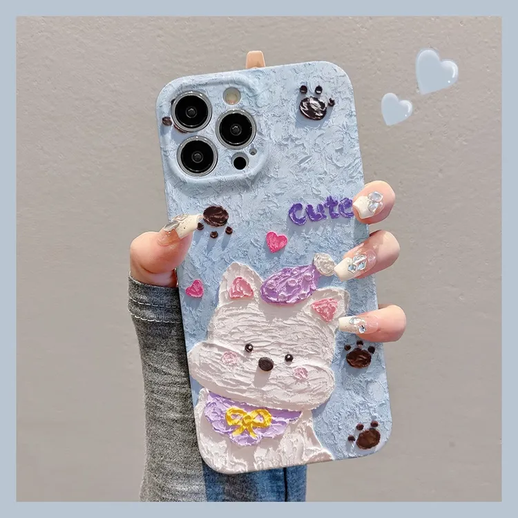 油画可爱西高地适用苹果16手机壳华为创意vivo小米新款oppo菲林壳