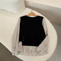 【墨涵精选】拼接假两件韩版简约气质百搭衬衫27596