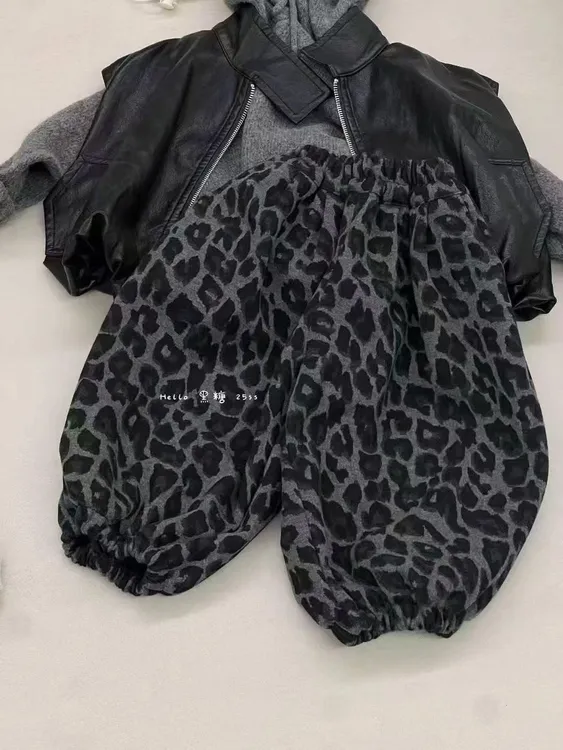 男童裤子宝宝灯笼裤2025新款洋气秋季豹纹套装韩版束脚儿童哈伦裤