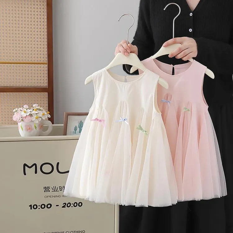 女童连衣裙夏款新款甜美女孩公主裙儿童宝宝夏季洋气蝴蝶结背心裙