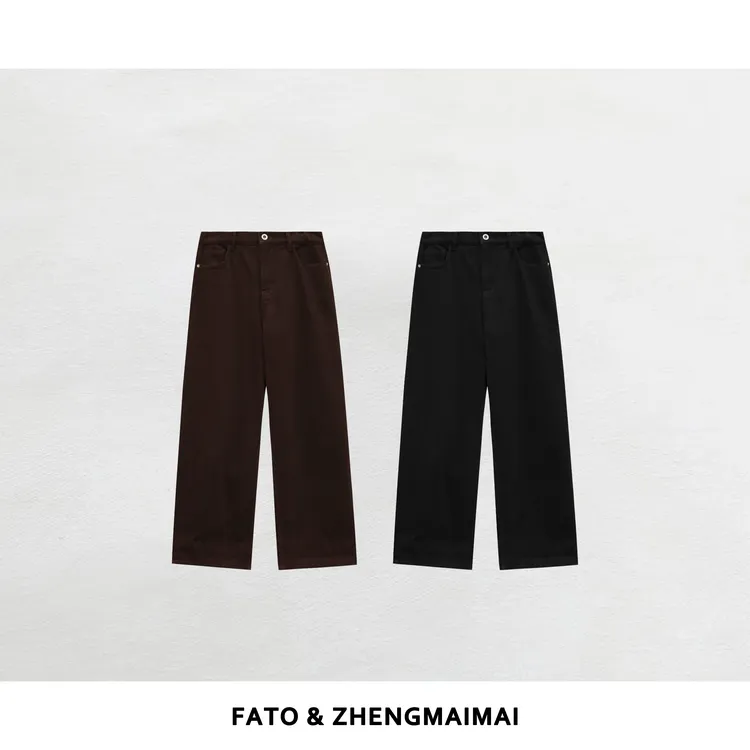 郑买买 黑巧覆盆子 秋冬款复古港风阔腿显瘦加绒牛仔裤 QX51018K1