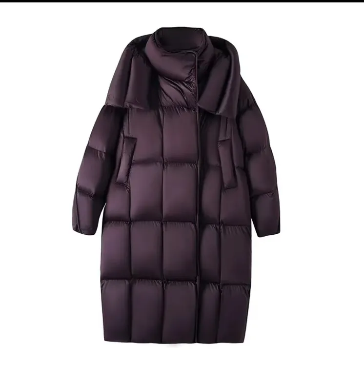 冬季女士时尚连帽鹅绒加绒加厚款落肩袖