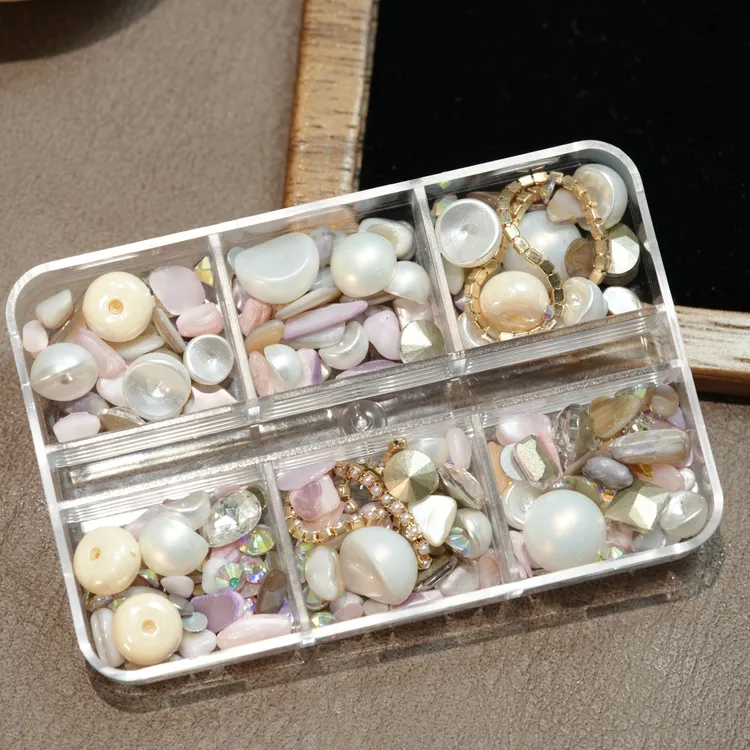 美甲珍珠装饰金色贝壳美甲钻异形钻包钻套装平底圆钻穿戴甲材料包