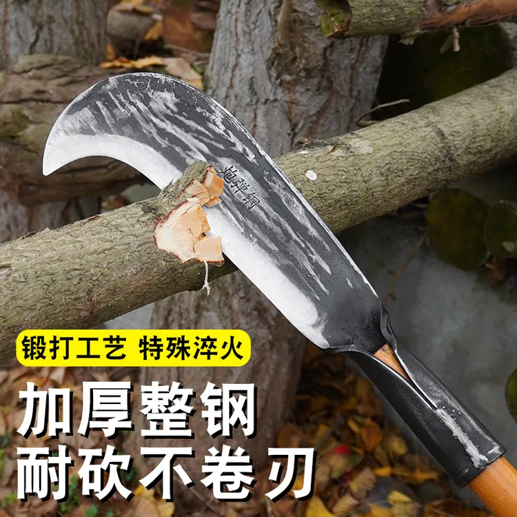 手工锻打柴刀一体加厚炮弹锰钢款户外开山砍柴砍树多功能农用工具