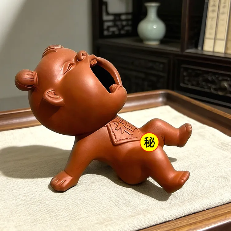 喷水尿童紫砂茶宠摆件精品可养创意茶盘娃娃撒尿娃茶小孩茶具配件