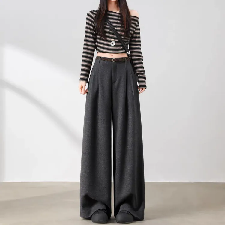 【沐禾】2025冬季韩系直筒加绒通勤卡曼休闲裤 裤长100 KM70099